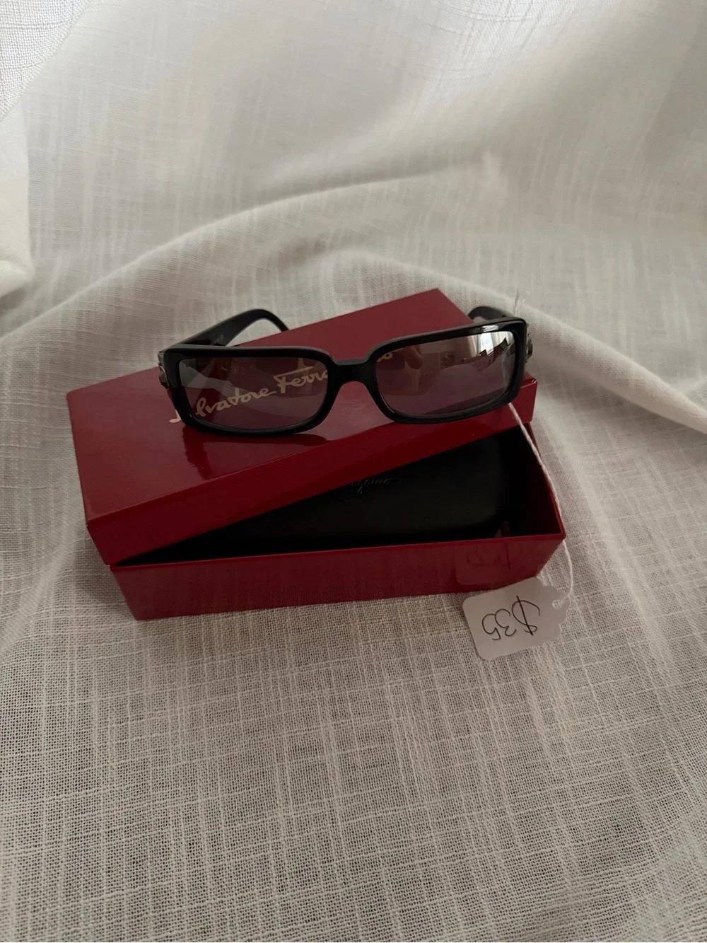 Salvatore Ferragamo Black Rectangular Sunglasses w/ Original Case
